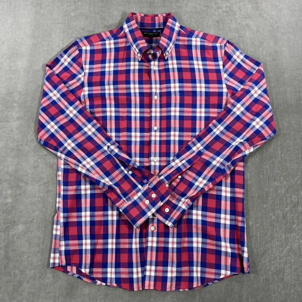Banana Republic Mens Medium Red Blue‎ Plaid Button Down Classic Fit Shirt
